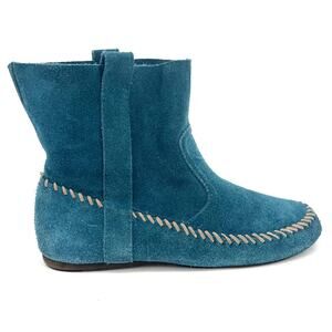 Latigo Women's 8.5 Blue Suede Slip On Ankle Boots Stitching Flat‎